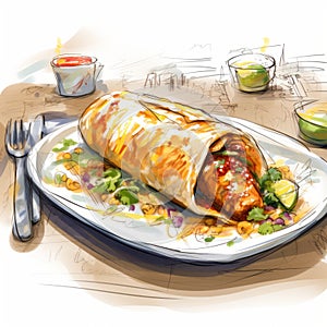 Digital Painting Of A Realistic Seafood Burrito On A Bar