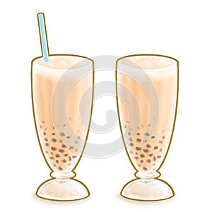 Taiwan original traditional bubble milk tea beverage, Taiwanese cold drink isometric icon raster illustration