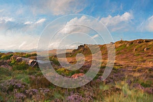 Digital painting of the trig point on top of The Roaches at sunset in the Peak District National Park