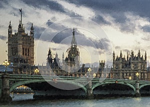 Digital painting of westminster bridge in london in UK