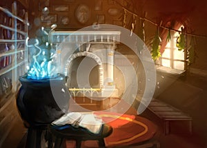 Digital painting wizard house interior