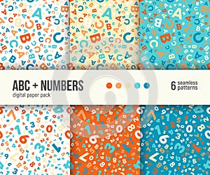 Digital paper pack, 6 abstract patterns, ABC and math backgrounds for kids education