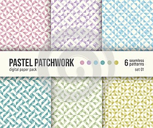 Digital paper pack, 6 abstract patterns, pastel patchwork textures, pale pastel colors