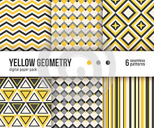 Digital paper pack, 6 abstract patterns, Simple yellow geometric patterns.