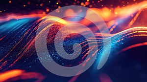 Digital data waves flowing on abstract particle surface