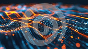 Digital data flowing along abstract wave pattern surface