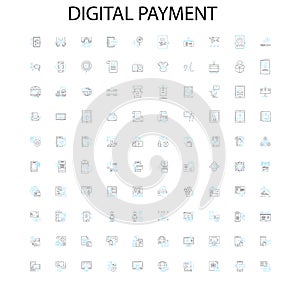 digital payment icons, signs, outline symbols, concept linear illustration line collection