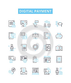 Digital payment vector line icons set. Digital, Payment, E-pay, Cashless, Online, Transfer, Mobile illustration outline