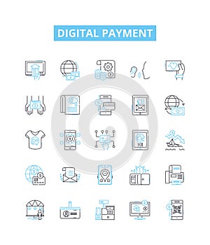 Digital payment vector line icons set. Digital, Payment, E-pay, Cashless, Online, Transfer, Mobile illustration outline