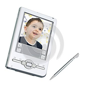 Digital PDA & Stylus Over White