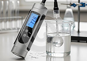 A digital pH meter displays a