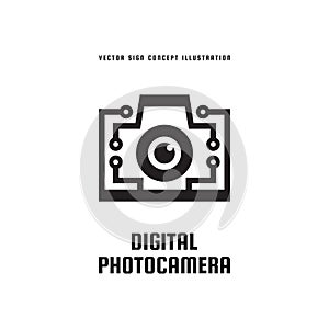 Digital photo camera - concept logo template vector illustration. Photography creative icon sign. Modern photostudio graphic.