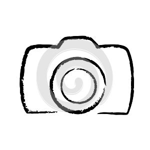 Digital photo camera hand drawing icon logo, stock vector illust