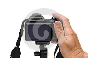 Digital photo camera on a white background