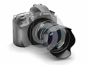 Digital photo camera on white background.