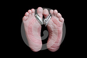 Digital Photography Background Of Newborn Baby Feet On Black photo
