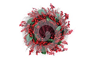 Digital Photography Background Of Red Berry Holiday Wreath Isolated On White photo