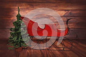 Digital Photography Background Of Red Vintage Christmas Sleigh