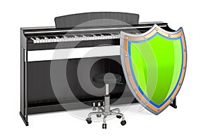 Digital piano with shield, 3D rendering