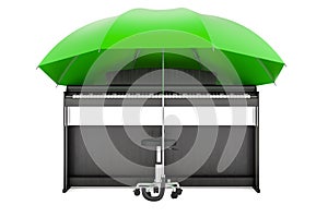 Digital piano under umbrella, 3D rendering