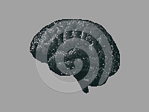 Digital pixel brain illustration on gray BG