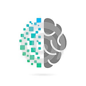 digital pixel brain logo design concept