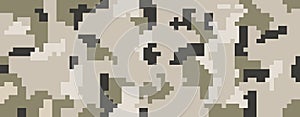 Digital pixel camouflage seamless pattern for your design. Brown and green color soldiers camo background. Vector