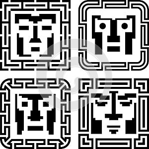 Set of cyber avatar icon. Computer technology, security and hacking. Black and white face person. Abstract symbol, vector sign