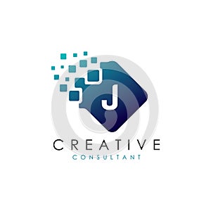 Digital Pixel Letter J Logo Vector.