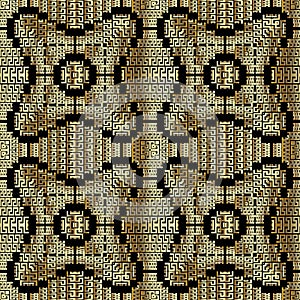 Digital pixel style 3d greek vector seamless pattern. Creative geometric textured background. Abstract repeat backdrop