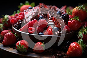 Digital pixelated chocolate patterns on strawberries, valentine, dating and love proposal image