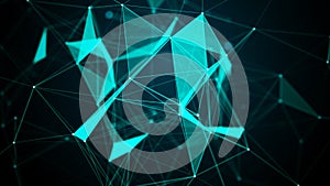 Digital plexus of glowing lines, dots and triangles. Abstract background. Connection of particles. 3D rendering