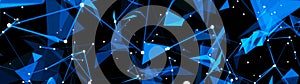 Digital plexus of glowing lines, dots and triangles. Abstract background. 3D rendering. Network or connection