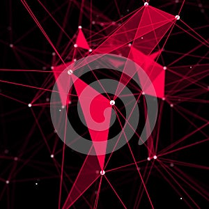 Digital plexus of glowing lines, dots and triangles. Abstract background. 3D rendering. Network or connection