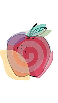 digital pop art design in the shape of an apple, which comes in red, yellow, purple, and light green.