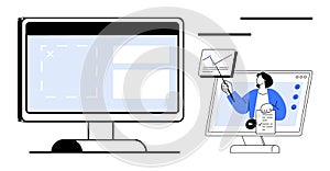 Digital Presentation and Data Analysis Concept with Computer Interface and Online Lecture