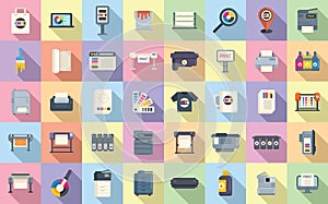 Digital printing icons set flat vector. Computer printer