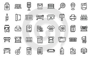 Digital printing icons set outline vector. Computer printer