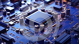 Digital Processing: Microchip CPU on Motherboard with Advanced Electronic Components, Generative AI