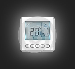 Digital programmable thermostat isolated on black gradient background 3d render