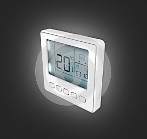 Digital programmable thermostat isolated on black gradient background 3d render