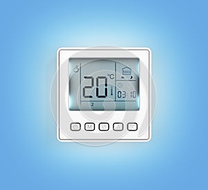 Digital programmable thermostat isolated on blue gradient background 3d render