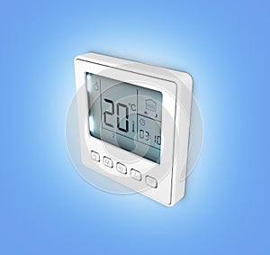 Digital programmable thermostat isolated on blue gradient background 3d render