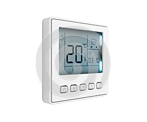 Digital programmable thermostat isolated on white background 3d render without shadow