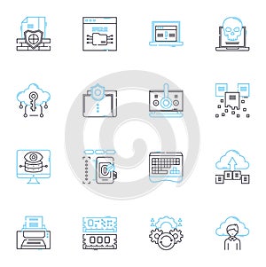 Digital programming linear icons set. Coding, Programming, Algorithms, Debugging, Automation, Software, Integration line