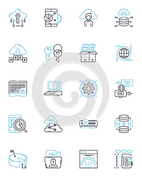 Digital programming linear icons set. Coding, Programming, Algorithms, Debugging, Automation, Software, Integration line