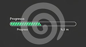 A digital progress bar with a green loading animation on a dark background