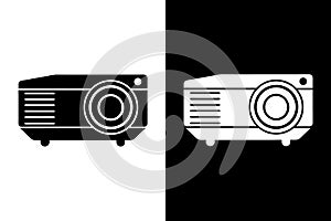 Digital Projector Icon Set - Black and White Vector Silhouette