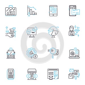 Digital promotion linear icons set. Advertising, Marketing, Promotion, Social media, Analytics, Content, SEO line vector photo