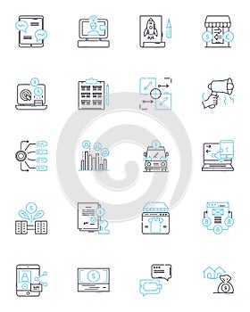 Digital promotion linear icons set. Advertising, Marketing, Promotion, Social media, Analytics, Content, SEO line vector photo